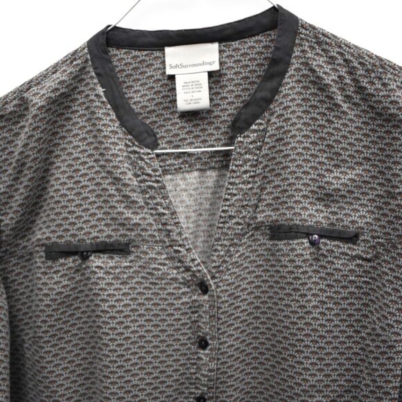 Soft Surroundings Blouse L Womens Printed Button Down V Neck Rayon Long Sleeve - Picture 3 of 12